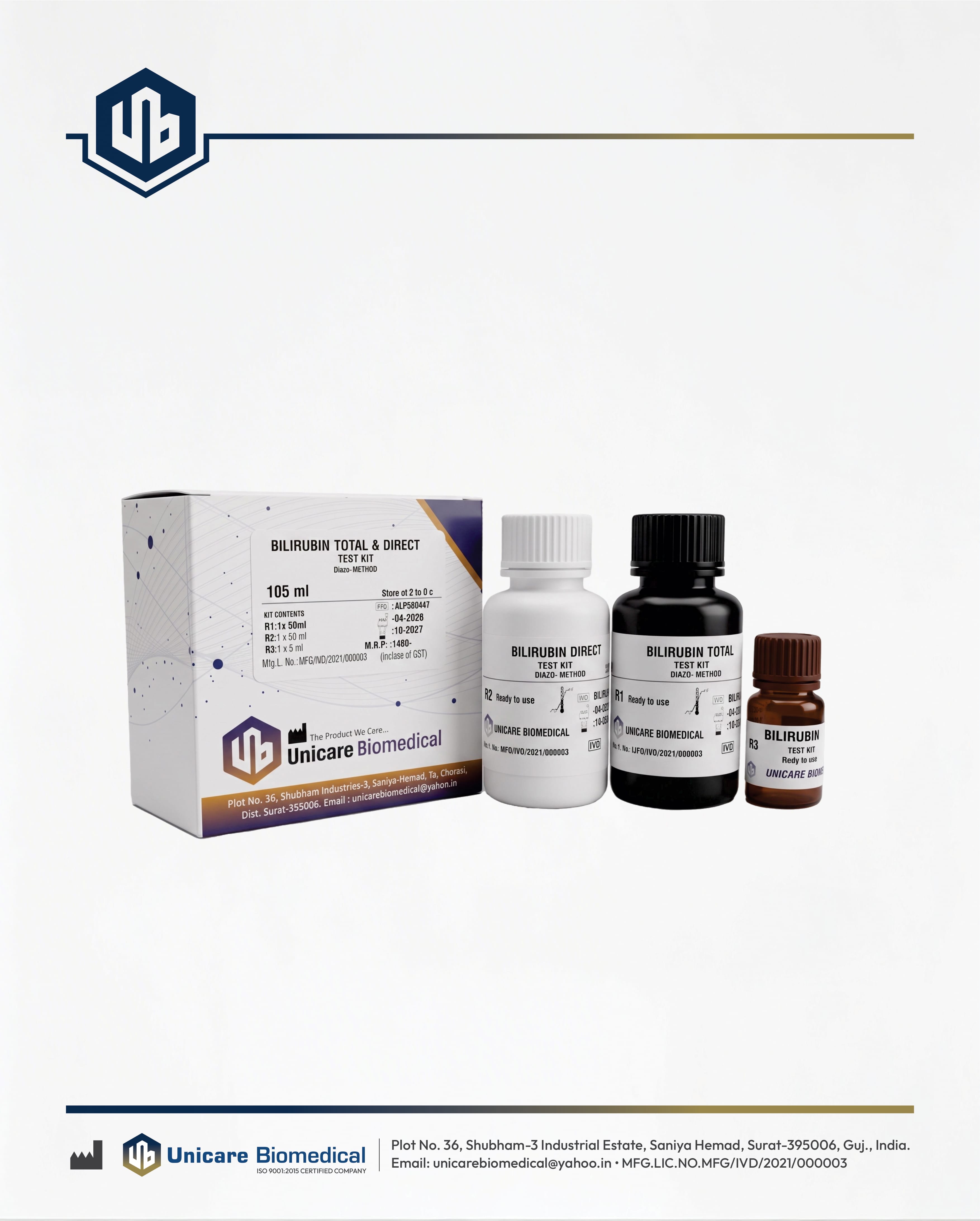 Bilirubin Total & Direct Test Kit by Unicare Biomedical for clinical chemistry kits in Surat Gujarat India